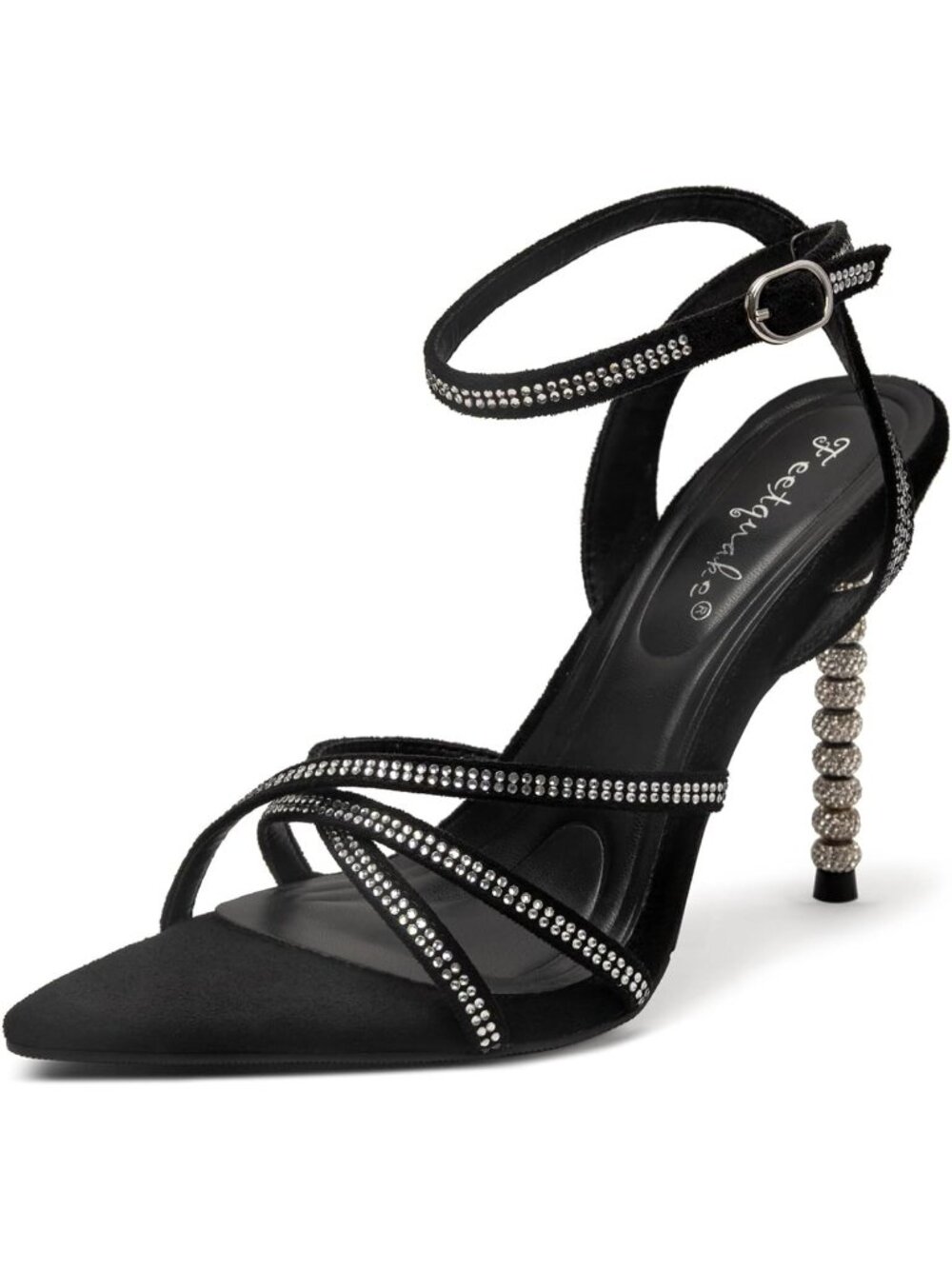 Women's Black 4-inch Open-Toe Stiletto Pointed-Toe High-Heel Sandals Wedding